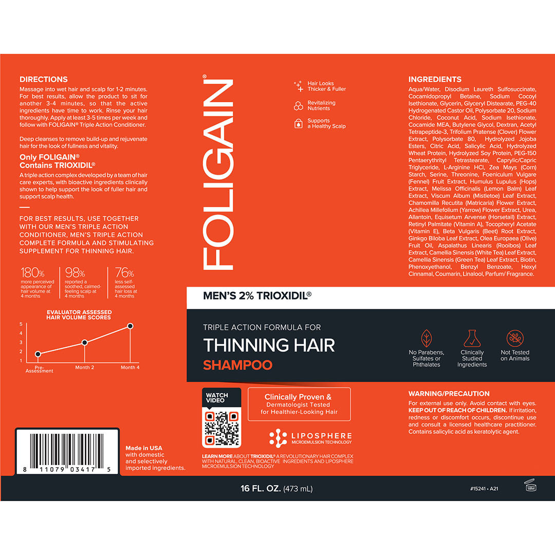 FOLIGAIN Triple Action Shampoo For Thinning Hair For Men with 2% Trioxidil 473ml