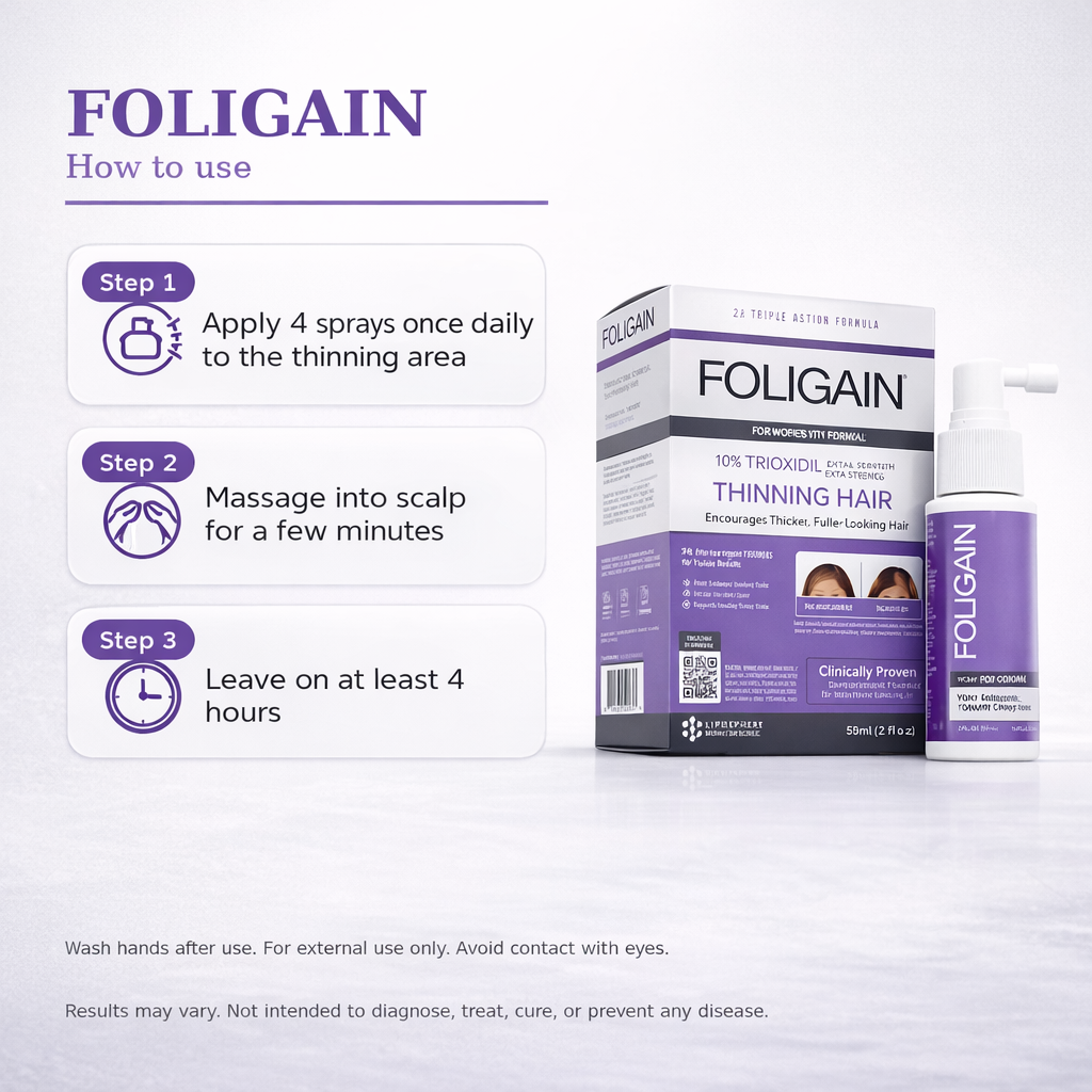FOLIGAIN Triple Action Complete Formula for Thinning Hair for Women – 10% Trioxidil® (59ml)