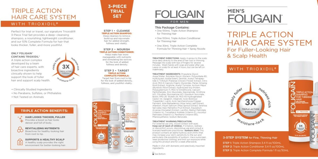 FOLIGAIN Triple Action Hair Care System For Men 3 Piece Trial Set - HairoFOLIGAIN13260