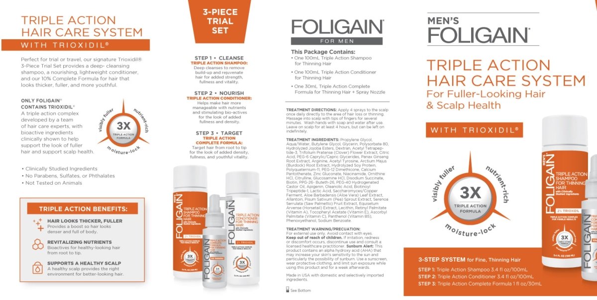 FOLIGAIN Triple Action Hair Care System For Men 3 Piece Trial Set - HairoFOLIGAIN13260