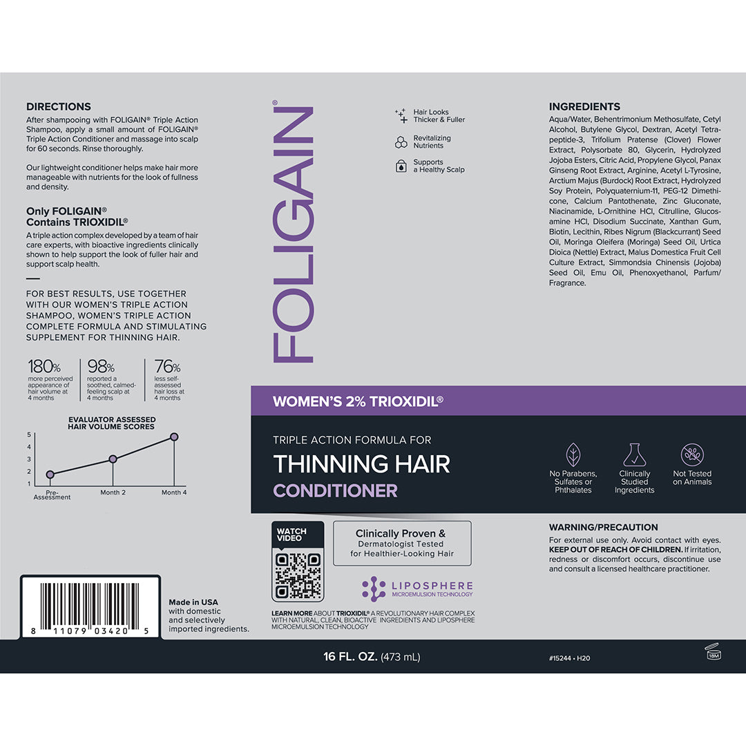 FOLIGAIN Triple Action Shampoo For Thinning Hair For Women with 2% Trioxidil 473ml