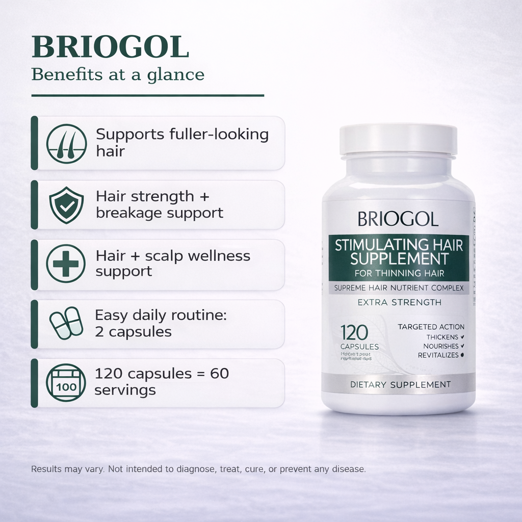 BRIOGOL Hair Loss Supplement Pills - DHT Blocker with Biotin, Saw Palmetto & Zinc (120 Capsules)