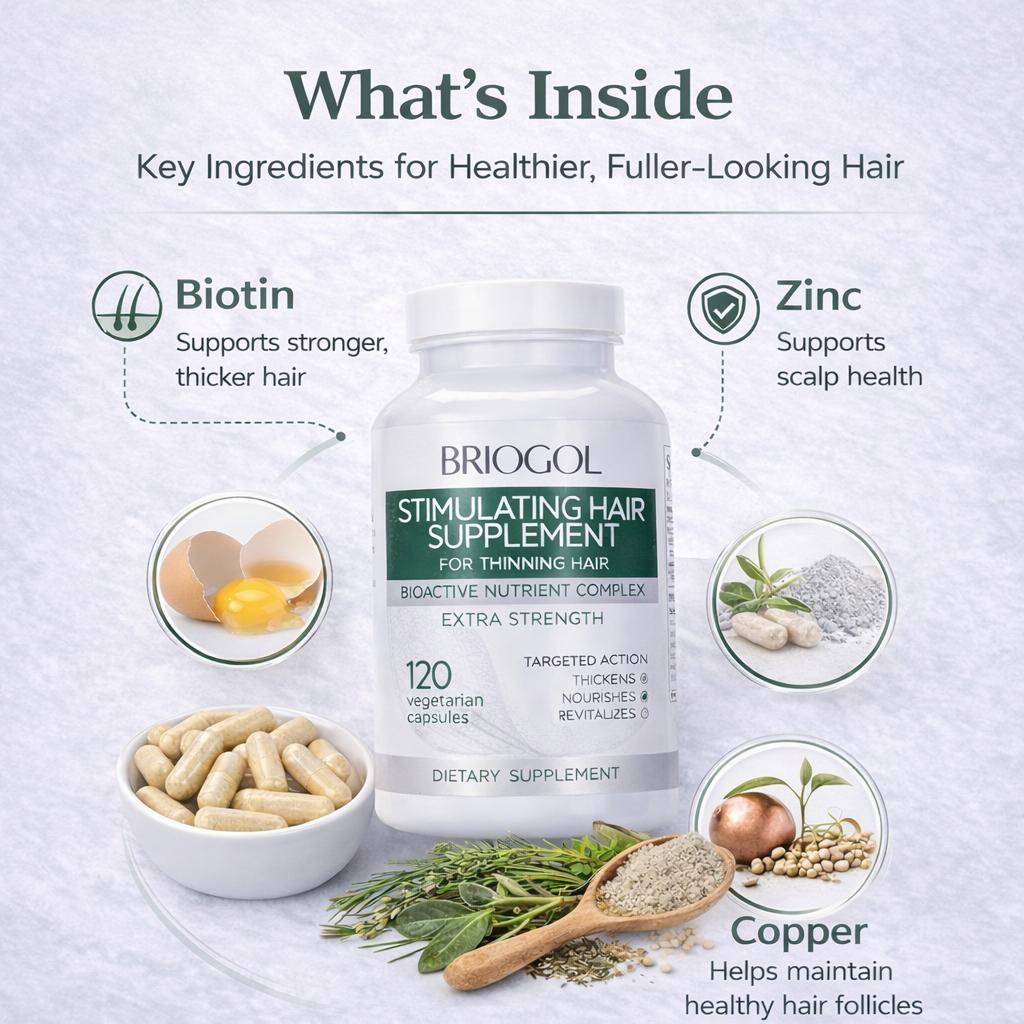 BRIOGOL Hair Loss Supplement Pills - DHT Blocker with Biotin, Saw Palmetto & Zinc (120 Capsules)